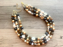 Load image into Gallery viewer, Mocha Chip Chunky Statement Necklace, gold bib necklace, gold brown black necklace necklace, wedding bridesmaid chunky