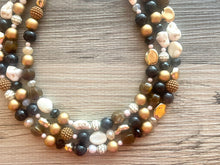 Load image into Gallery viewer, Mocha Chip Chunky Statement Necklace, gold bib necklace, gold brown black necklace necklace, wedding bridesmaid chunky