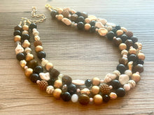 Load image into Gallery viewer, Mocha Chip Chunky Statement Necklace, gold bib necklace, gold brown black necklace necklace, wedding bridesmaid chunky