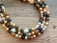 Load image into Gallery viewer, Mocha Chip Chunky Statement Necklace, gold bib necklace, gold brown black necklace necklace, wedding bridesmaid chunky