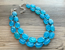 Load image into Gallery viewer, Ocean Blue Necklace, double strand jewelry, big beaded chunky statement necklace, aqua teal blue necklace, bridesmaid necklace