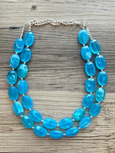 Load image into Gallery viewer, Ocean Blue Necklace, double strand jewelry, big beaded chunky statement necklace, aqua teal blue necklace, bridesmaid necklace
