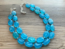 Load image into Gallery viewer, Ocean Blue Necklace, double strand jewelry, big beaded chunky statement necklace, aqua teal blue necklace, bridesmaid necklace