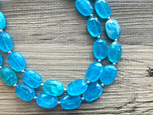 Load image into Gallery viewer, Ocean Blue Necklace, double strand jewelry, big beaded chunky statement necklace, aqua teal blue necklace, bridesmaid necklace