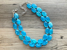 Load image into Gallery viewer, Ocean Blue Necklace, double strand jewelry, big beaded chunky statement necklace, aqua teal blue necklace, bridesmaid necklace