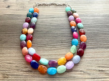 Load image into Gallery viewer, Colorful Gem Statement Necklace, Chunky Beaded Necklace, colorful Jewelry, rainbow necklace, multi color Necklace, beaded necklace jewelry