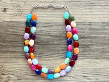 Load image into Gallery viewer, Colorful Gem Statement Necklace, Chunky Beaded Necklace, colorful Jewelry, rainbow necklace, multi color Necklace, beaded necklace jewelry