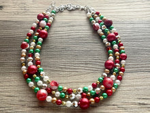 Load image into Gallery viewer, Christmas Necklace, Red Green Gold Silver Holiday Jewelry, Christmas Jewelry, Red Green Jewelry, Beaded Christmas Gift Christmas Present