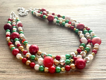 Load image into Gallery viewer, Christmas Necklace, Red Green Gold Silver Holiday Jewelry, Christmas Jewelry, Red Green Jewelry, Beaded Christmas Gift Christmas Present
