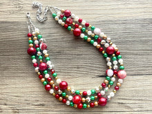 Load image into Gallery viewer, Christmas Necklace, Red Green Gold Silver Holiday Jewelry, Christmas Jewelry, Red Green Jewelry, Beaded Christmas Gift Christmas Present