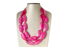Load image into Gallery viewer, Big Bead pink Necklace, Double Strand Statement Jewelry, magenta blush Chunky bib bridesmaid everyday bubble jewelry hot pink