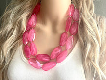 Load image into Gallery viewer, Big Bead pink Necklace, Double Strand Statement Jewelry, magenta blush Chunky bib bridesmaid everyday bubble jewelry hot pink