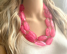 Load image into Gallery viewer, Big Bead pink Necklace, Double Strand Statement Jewelry, magenta blush Chunky bib bridesmaid everyday bubble jewelry hot pink
