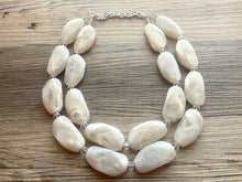 Load image into Gallery viewer, Big Beaded beige necklace, Cream Necklace, Double Strand Statement Jewelry, Off White extra Chunky Bib Bone Necklace eggshell