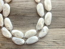 Load image into Gallery viewer, Big Beaded beige necklace, Cream Necklace, Double Strand Statement Jewelry, Off White extra Chunky Bib Bone Necklace eggshell