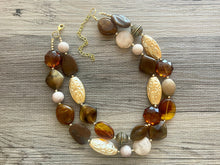 Load image into Gallery viewer, Golden Coffee chunky necklace, brown beaded jewelry, resin beaded Mocha necklace, brown beaded necklace, cinnamon necklace