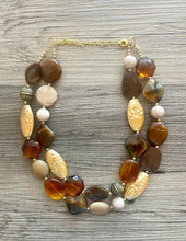 Load image into Gallery viewer, Golden Coffee chunky necklace, brown beaded jewelry, resin beaded Mocha necklace, brown beaded necklace, cinnamon necklace