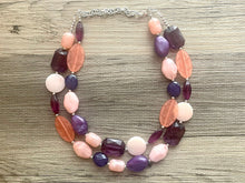 Load image into Gallery viewer, Seascape Eggplant & Peach Coral Chunky Statement Necklace, Multi-Strand Beaded Jewelry eggplant jewelry, bridesmaid wedding