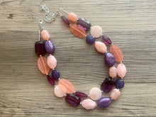 Load image into Gallery viewer, Seascape Eggplant & Peach Coral Chunky Statement Necklace, Multi-Strand Beaded Jewelry eggplant jewelry, bridesmaid wedding