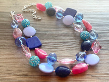 Load image into Gallery viewer, Dreamscape chunky necklace, turquoise blue beaded jewelry, resin beaded periwinkle necklace, pink beaded necklace, royal purple lavender