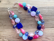 Load image into Gallery viewer, Dreamscape chunky necklace, turquoise blue beaded jewelry, resin beaded periwinkle necklace, pink beaded necklace, royal purple lavender