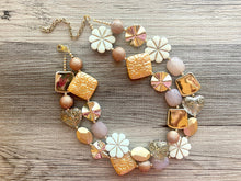 Load image into Gallery viewer, Gold Goddess chunky statement necklace, big beaded jewelry, gifts for women bib jewelry Multi-Strand Nugget metallic resin cream rosegold