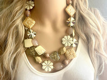Load image into Gallery viewer, Gold Goddess chunky statement necklace, big beaded jewelry, gifts for women bib jewelry Multi-Strand Nugget metallic resin cream rosegold