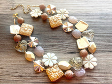 Load image into Gallery viewer, Gold Goddess chunky statement necklace, big beaded jewelry, gifts for women bib jewelry Multi-Strand Nugget metallic resin cream rosegold
