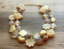 Load image into Gallery viewer, Gold Goddess chunky statement necklace, big beaded jewelry, gifts for women bib jewelry Multi-Strand Nugget metallic resin cream rosegold