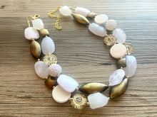 Load image into Gallery viewer, Golden Crown chunky statement necklace, big beaded jewelry, gifts for women bib jewelry Multi-Strand Nugget metallic resin gold white