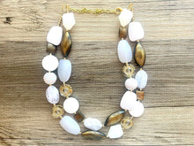 Load image into Gallery viewer, Golden Crown chunky statement necklace, big beaded jewelry, gifts for women bib jewelry Multi-Strand Nugget metallic resin gold white