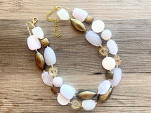 Load image into Gallery viewer, Golden Crown chunky statement necklace, big beaded jewelry, gifts for women bib jewelry Multi-Strand Nugget metallic resin gold white