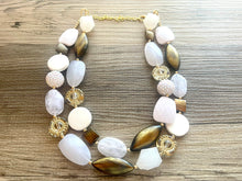 Load image into Gallery viewer, Golden Crown chunky statement necklace, big beaded jewelry, gifts for women bib jewelry Multi-Strand Nugget metallic resin gold white