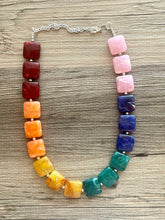 Load image into Gallery viewer, Candy Rainbow Beaded Necklace, Colorful Jewelry, Chunky statement necklace, big beaded necklace, rainbow jewelry baby, color block necklace