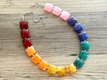 Load image into Gallery viewer, Candy Rainbow Beaded Necklace, Colorful Jewelry, Chunky statement necklace, big beaded necklace, rainbow jewelry baby, color block necklace