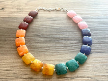 Load image into Gallery viewer, Candy Rainbow Beaded Necklace, Colorful Jewelry, Chunky statement necklace, big beaded necklace, rainbow jewelry baby, color block necklace