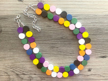 Load image into Gallery viewer, Colorful Wood Statement Necklace, Chunky Beaded Necklace, colorful Jewelry, rainbow necklace, multi color Necklace, beaded necklace jewelry