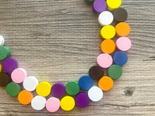 Load image into Gallery viewer, Colorful Wood Statement Necklace, Chunky Beaded Necklace, colorful Jewelry, rainbow necklace, multi color Necklace, beaded necklace jewelry