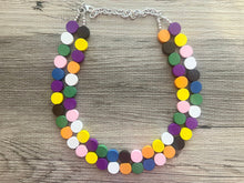 Load image into Gallery viewer, Colorful Wood Statement Necklace, Chunky Beaded Necklace, colorful Jewelry, rainbow necklace, multi color Necklace, beaded necklace jewelry