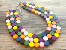 Load image into Gallery viewer, Colorful Wood Statement Necklace, Chunky Beaded Necklace, colorful Jewelry, rainbow necklace, multi color Necklace, beaded necklace jewelry