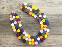 Load image into Gallery viewer, Colorful Wood Statement Necklace, Chunky Beaded Necklace, colorful Jewelry, rainbow necklace, multi color Necklace, beaded necklace jewelry