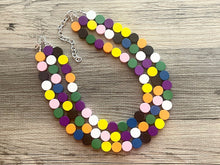 Load image into Gallery viewer, Colorful Wood Statement Necklace, Chunky Beaded Necklace, colorful Jewelry, rainbow necklace, multi color Necklace, beaded necklace jewelry