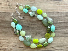 Load image into Gallery viewer, Patty Green Double Strand statement necklace, pretty big beaded chunky jewelry, silver metallic jewelry painted necklace mint