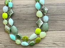 Load image into Gallery viewer, Patty Green Double Strand statement necklace, pretty big beaded chunky jewelry, silver metallic jewelry painted necklace mint