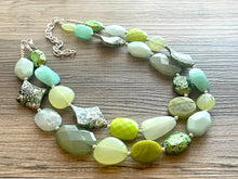 Load image into Gallery viewer, Patty Green Double Strand statement necklace, pretty big beaded chunky jewelry, silver metallic jewelry painted necklace mint