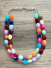 Load image into Gallery viewer, Colorful Gem Statement Necklace, Chunky Beaded Necklace, colorful Jewelry, rainbow necklace, multi color Necklace, beaded necklace jewelry