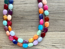 Load image into Gallery viewer, Colorful Gem Statement Necklace, Chunky Beaded Necklace, colorful Jewelry, rainbow necklace, multi color Necklace, beaded necklace jewelry
