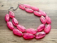 Load image into Gallery viewer, Big Bead pink Necklace, Double Strand Statement Jewelry, magenta blush Chunky bib bridesmaid everyday bubble jewelry hot pink