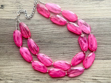 Load image into Gallery viewer, Big Bead pink Necklace, Double Strand Statement Jewelry, magenta blush Chunky bib bridesmaid everyday bubble jewelry hot pink