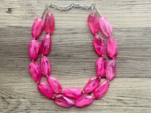 Load image into Gallery viewer, Big Bead pink Necklace, Double Strand Statement Jewelry, magenta blush Chunky bib bridesmaid everyday bubble jewelry hot pink